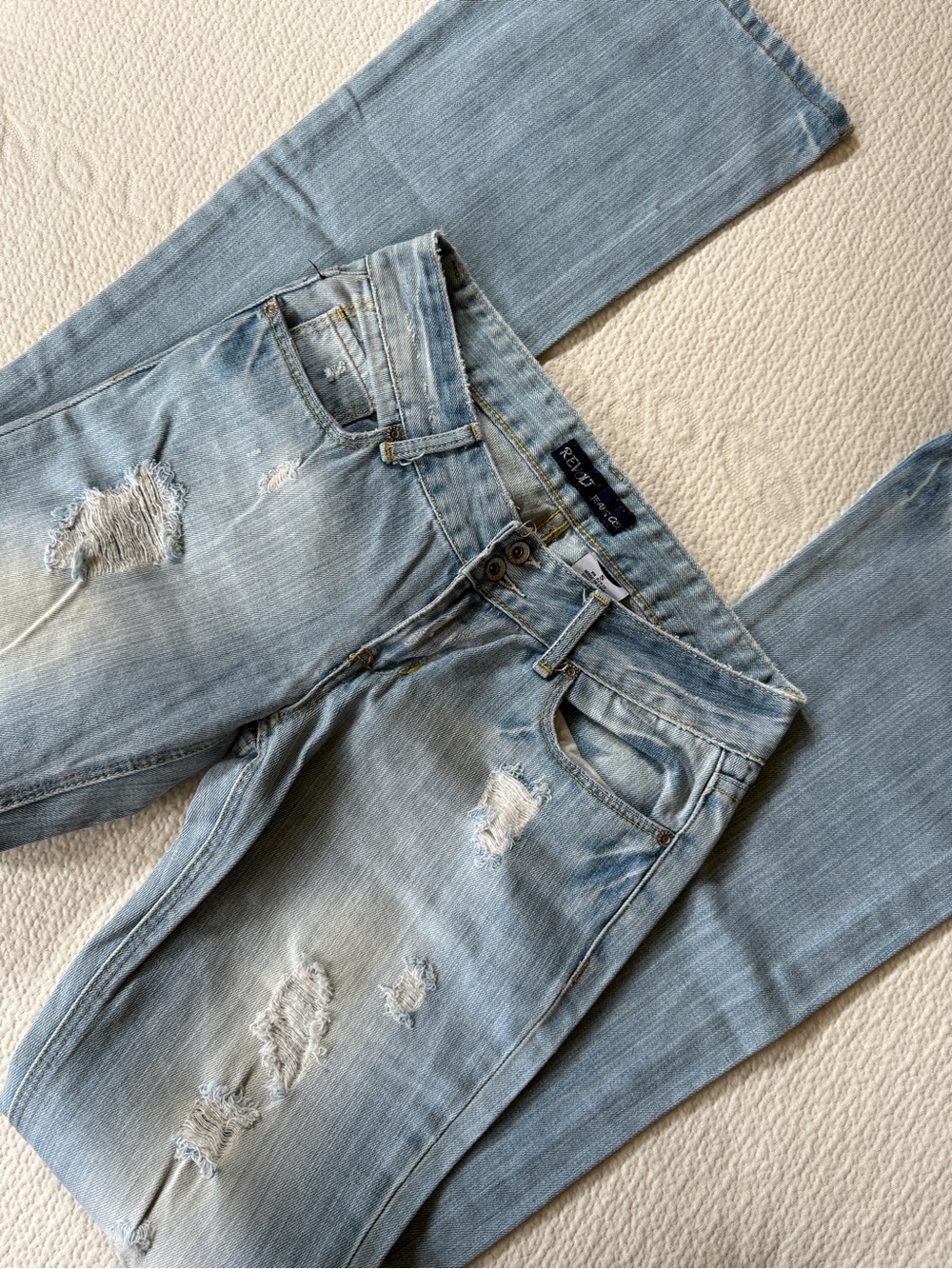 Revolt Low Rise Distressed Bootcut Jeans Long Inseam